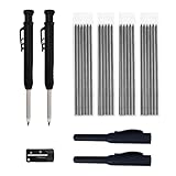 Tischler Bleistifte Set, 2 Solide Zimmermannsbleistifte mit 24 Bleistiftmine, Tieflochmarker Bleistift mit Eingebauter Spitzer für Bohrlochmarker auf Holz, Metall, Betonfliesen (Schwarz)