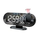 Nilioyul Radiowecker LED Digital wiederaufladbar 76 108 MHz elektronisch einstellbare Helligkeit Uhr Projektion 180 Grad, Weißes Wort