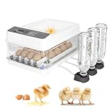 Brutautomat Vollautomatisch für 24 Eier, Inkubator Hühner mit Temperatur- und Feuchtigkeitsregelung, Automatischer Eierwender, Automatische Wassernachfüllung, LED Eierdurchleuchter, 360°-Rundumsicht