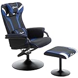 Vinsetto Relaxsessel mit Hocker, Fernsehsessel, Polstersessel im Spiel-Stil, Gamingstuhl mit Liegefunktion, 130° neigbar, für Videoraum, Freizeitraum, Dunkelblau+Schwarz, 67 x 82,5 x 103 cm