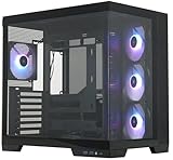 Silentware View A-RGB Black Midi Tower PC-Gehäuse, Front- und Seitenteil aus gehärtetem Glas, 4X 120mm A-RGB Lüfter, 4-Pin-PWM 3-Pin Steurung, GPU bis 410mm, USB-C, ATX/mATX/ITX, Showcase-Design