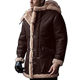 Winter Parka Herren - Herren Wintermantel mit Reverskragen Gepolsterte Lederjacke in Übergröße Langarm Schaffellfutter für Kälte