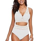 Generisch Damen Bikini Set Badeanzug, Push Up Bikini Badeanzüge Damen Shape, Plus Size Badebekleidung V-Ausschnitt Bikini-Oberteile Und High Waist Bikini-Unterteile Mit Cups Swimsuits for Women