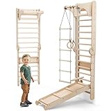 6-in-1 Holz Schwedenwand & Rutschensatz für Kinder - Vielseitige Kletterleiter, Schaukel und Rutschbrett - Ideales Spielgerät für drinnen für Kinder von 1-7 Jahren Kleinkinder