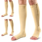 Ailaka 3 Paar Kompressionssocken mit Reißverschluss, 15-20 mmHg medizinische Kniestrümpfe für Männer und Frauen, offene Zehensocken für Krampfadern, Ödeme, Genesung, Schwangere, Krankenschwester
