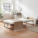 [en.casa] Klappbett 90x200 cm Erwachsene Lustendi mit Matratze Gästebett klappbar mit Kopfteil Metallbett mit Rollen Schwarz/Eicheoptik