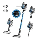 FABULETTA 24000pa Akku Staubsauger, 6-in-1 Leichter Stabstaubsauger mit leistungsstarker Saugleistung 250W bürstenloser Motor, für Tierhaare Teppich Hartböden, 45Minuten Laufzeit, LED-Display, Blau