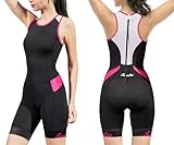 Santic Damen Triathlonanzug Einteiler Ärmellos Pro Triathlon Anzug Gepolstert Tri-Anzug Schnell Trocknend Abnehmen Rosa XL