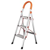 BPHUI LMH Teleskopleiter, rutschfest, 3-stufig, Aluminiumleiter, zusammenklappbar, Plattformhocker, 150 kg Tragkraft, orangefarbene Leiter, Haushalt, Mehrzweck-Leiter, ausziehbare Dachbodenleiter,