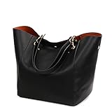 Valleycomfy Handtasche Damen Groß Shopper Tasche Leder Schwarz Klassisch Shopping Bag Schwarz