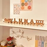 Cutywood Buchstabenzug Holz Name, Personalisiertes Holzeisenbahn Set mit Namen, Set Lok + Name（1-10 Buchstaben）+ Endwaggon, Geschenk zur Geburt Taufgeschenk Geschenk zu Einschulung für Kinder