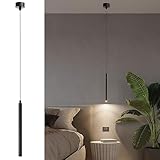 ACMHNC LED Pendelleuchte, Zylinder Hängelampe Schwarz für Schlafzimmer Nachttisch Esszimmer, Moderne lang Hängeleuchte Höhenverstellbar, Warmweiß, 30cm