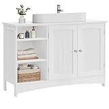 VASAGLE Waschbeckenunterschrank, Unterschrank, Badezimmerschrank, extra lang, 30 x 90 x 60 cm, 2 Türen, Badschrank, offene Fächer, höhenverstellbare Ablagen, weiß BBC410P31