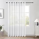 Topfinel Gardinen Wohnzimmer Vorhänge Weiss Transparent Raumteiler Vorhang Leinenoptik Vorhänge mit Ösen Modern Schlafzimmer Küchenfenster Extra Breit Gardine 300 cm Breit, 240 cm Hoch, 1 Stück