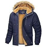 MAGCOMSEN Herren Fleece Parka Gefüttert Outdoor Winterjacke Winddicht Freizeitjacke Warme Daunenjacke Männer Fahrrad Arbeitsjacke Dick Wandern Mantel mit Abnehmbar Kapuze Dunkelblau 3XL