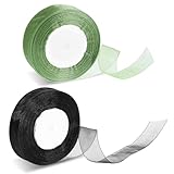Durchsichtiges Organzaband, 2,5 cm, 91,4 m, Salbeigrün und Schwarz, Chiffonband für Geschenkverpackungen, für Blumensträuße, Hochzeit, Basteln, Blumenkorb, Schleifen (Grün und Schwarz)