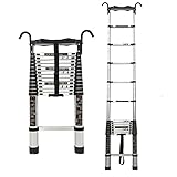 Aluminium-Teleskop-Leiter, robust, 2,4 m, 4 m, Teleskopleiter mit abnehmbaren Haken, zusammenklappbare Outdoor-Leiter (4,4 m)