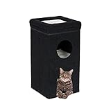 Relaxdays Katzenhöhle, HxBxT: 76 x 40 x 40 cm, faltbares Katzenhaus mit 3 Ebenen, Katzenversteck mit Kratzbrett, schwarz