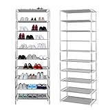 Trintion Schuhregal 10 Ebenen Schuhablage Schuhregal Schmal Schuhständer Platzsparend Schuhregal Hoch Für Bis Zu 40 Paar Schuhe, 27 X 55 X 155 cm Grau Schuhaufbewahrung Für Flur, Schlafzimmer