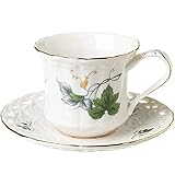 FülleMore Espressotasse Set 180ml Kaffeetasse mit Untertasse,Keramik Cappuccino Tassen Mokkatasse Geschenk für Weihnachten Geburtstag Hochzeit (Blätter-Muster)