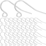 Beebeecraft 1 Box Mit 300 silbernen Ohrringhaken 925 Sterling Versilberte Messing Ohrhaken Mit Einfacher Basis Angelhaken Beschläge Zur Schmuckherstellung Baumelnde Ohrringe DIY Bastelzubehör