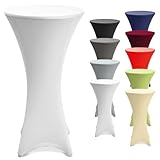 Beautissu Strech Husse für Stehtische Ø 80-85 cm – Stella elastischer Strechüberzug Tischhusse für Bistrotische – Stehtischhusse für Hochzeit, Geburtstag, Taufe etc - Edle Stehtisch Hussen in Weiß