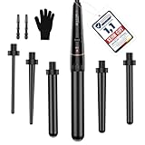 BESTOPE PRO 6-in-1 Lockenstab Große Locken und Kleine, Lockenstäbe, Lockenstab Mit Verschiedenen Aufsätzen, Handschuhen Temperatur Einstellbar, Schwarz