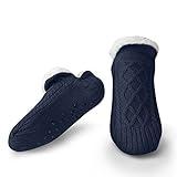 Litthing Kuschelsocken Strick Bodensocken Warme Wintersocken, Bestickte Stoppersocken Rutschsichere Hausschuhe Dicke Socken Gestrickte Bettsocken Haushalt Socken Weihnachtssocken (40-42, Schwarz)