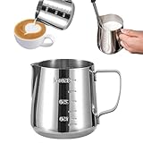 Milchkännchen 350ml,Handheld Edelstahl Aufschäumkännchen,Milchkanne Edelstahl,Milchkanne mit Messung Mark,Latte Art Milchkännchen,für Kaffeeliebhabe