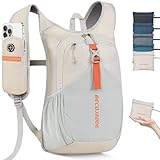 BECOJADDE 15L Wanderrucksack Herren Kleiner Rucksack Damen Leichter Daypack Tagesrucksack Faltbarer Trekkingrucksack für Camping Outdoor Wandern Travel Beige