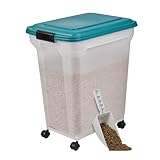 Iris Ohyama Hundefutter Aufbewahrung mit Rollen, 45L/15kg, Blau, Luftdichte Futterbox, Trockenfutter, Futterbehälter, Für Hunde, Katzen, Tierfutterbehälter, Schaufel, BPA-frei, Futtertonne, ATS-L