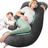 Chilling Home Schwangerschaftskissen J Form, Seitenschläferkissen mit Bezug J Kissen Stillkissen Groß Lagerungskissen, Kissen für Frauen und Seitenschläfer（Helles Schwarz,Samt）