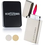 Scott & Webber® - Sturmfeuerzeug mit Jetflamme - Nachfüllbares Feuerzeug aus Metall einstellbar bis 1300°C - Inkl. edler Metallbox (Silber Square)