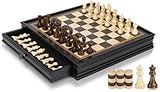 Peradix 2 in 1 Magnetisch Schachspiel mit Dame Spiel aus Holz, 32CM/12.6IN Schachbrett mit Lagerschublade und 2 Queen, Reiseschach Holz Hochwertig Schach Spielzeug für Kinder und Erwachsene