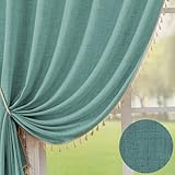 F-CHU Boho-Vorhänge, 213 cm lang, Bohemia-Leinen-Vorhänge für Schlafzimmer, Wohnzimmer, superweich, lichtfilternd, rustikal, halbtransparent, Bauernhaus-Vorhänge, Stangentasche, 2 Paneele, Set 132 x