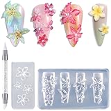 FSpronail Silikon-Nagelformen, wiederverwendbar, transparent, 3D-Blumen, Nagelkunst-Formen mit Schnitzstift, Kirschblüte, Plumeria, Hibiskus, Blume, Nageldesign, Maniküre-Vorlage, DIY, Charms