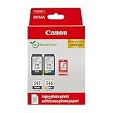 Canon Tinte & Papier Multipack - PG-545/CL-546 Original Drucker Tintenpatronen 2er-Pack (1 x Schwarz, 1 x Farbe druckerpatronen) & 4x6 Fotopapier (50 x Blatt) Für PIXMA TS3350, TS4550, TS3450, TS3150