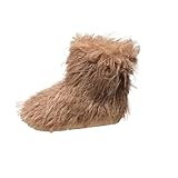 Générique Damen-Schneestiefel aus Kunstpelz, warm, mit Fell, Herbst, Winter, halbhoch, mit dickem Futter, runde Spitze, für den Innen- und Außenbereich, Größe 36-42, kaki, 36 EU