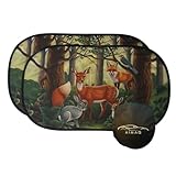AIMAQ - 2er Set Premium Auto Sonnenschutz für Kinder mit Tier-Motiv Wald UV-Schutz Sonnenblende für Seitenscheibe/Fensterscheibe - Blende für Sonne & Hitze mit Tieren: Fuchs, Hase, REH, Vogel