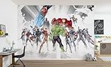Komar Vlies Fototapete - Avengers Unite - Größe 336 x 240 cm - Marvel, Tapete, Kinderzimmer, Superhelden, Thor, Hulk, Captain America