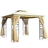 Outsunny Luxus Pavillon 3x3 m Gartenpavillon mit Doppeldach Partyzelt mit Seitenteilen Festzelt Gartenzelt Pagode Beige