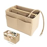 POHOVE Handtaschen Organizer, Filz Taschenorganizer mit Mehrere Fächer, Innentasche für Handtaschen Damen Schlüssel Kosmetikartikel(COLOR:Beige)