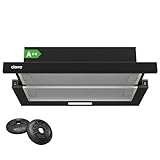 CIARRA CBCB6906D A++ Dunstabzugshaube 60 cm Flachschirmhaube 370 m³/h mit CBCF002X2 Aktivkohlefilter Integrierte Einbau Flach Abluft Umluft Abzugshaube 2 Stufen LED-Beleuchtung Schwarz