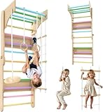 Sprossenwand 6-in-1 fürs Kinderzimmer – Indoor Klettergerüst mit Kletterwand, Ringen & Schaukel, Holzspielgerät für Zuhause