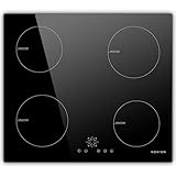NOXTON Autarkes Induktionskochfeld 4 Platten Einbau, Induktionsfeld 60 cm touch, 6400W, mit 9 Leistungsstufen, Timer, Kindersicherung, 220V-240V, 6600W, ohne Stecker