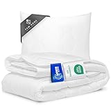 Fam‘ Home Bettdecke 135 x 200 cm und Bettkissen 80 x 80 cm Set – Allergiker Bettdecke & Ganzjahres-Mikrofaser Schlafkissen, maschinenwaschbar, Oeko-TEX® Zertifiziert