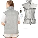 Heizkissen für Rücken Schulter Nacken 60x100cm Wärmekissen mit Abschaltautomatik, Schnelle Erwärmung, mit Taillenriemen, Rückenwärmer Heizdecke 6 Heizstufen, Auto-OFF-Timer, Flanell, Waschbar, Grau
