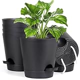 Homeuouz 6 Packs Blumentopf Selbstbewässernd, 12.7cm Pflanzentopf mit Bewässerungssystem, Übertopf mit Untersetzer, Blumentöpfe Set Ideal für Innen und Balkongärten, Schwarz
