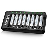 Powerowl Akku Ladegerät mit AAA Akku 1000mah 8 Stück, AA Akkuladegerät 8 Steckplatz Micro-USB Anschluss Universal Batterieladegerät für NI-MH NI-CD AA AAA Wiederaufladbare Batterien