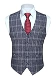HISDERN Herren Karierte Weste formale klassische Weste Baumwolle Hochzeit Hahnentritt Anzug Westen Blau L